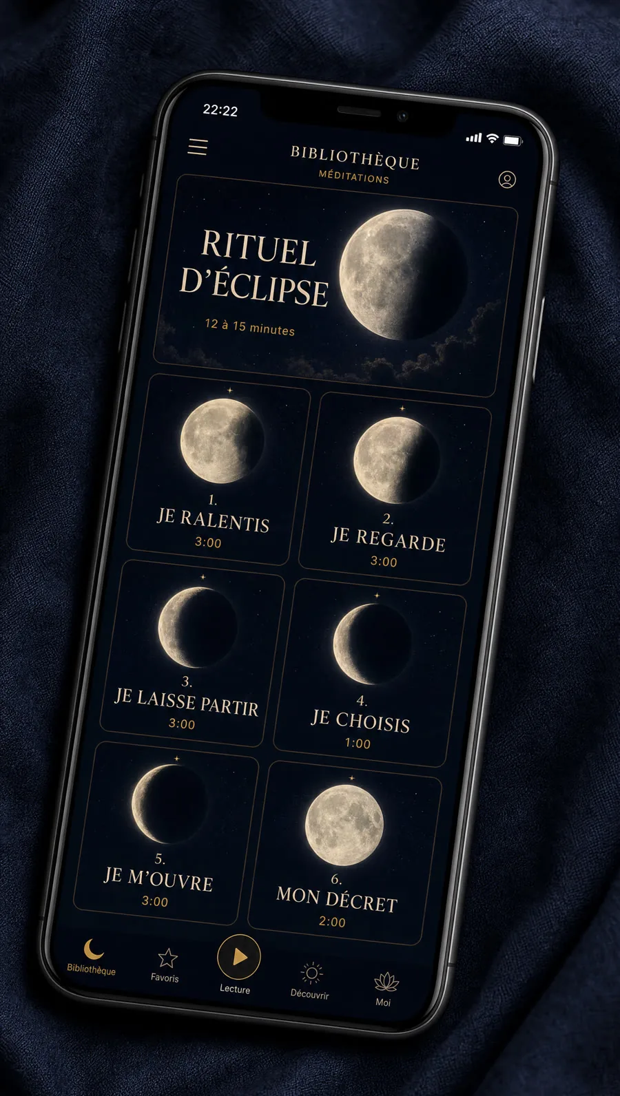 La pochette du Voyage Vibratoire, la Lune à demi voilée